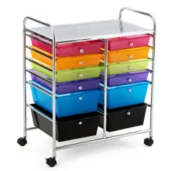 Mobile 12-Drawer Storage Organizer Cart with Ventilated Top Locking Wheels and Sturdy Frame Multi