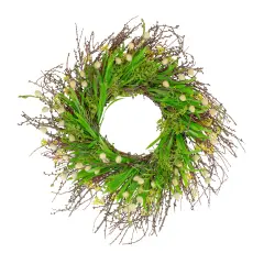 Northlight Burrs and Brush Artificial Floral Spring Wreath, Green and Yellow - 18-Inch