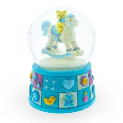 Teddy Bear on Rocking Horse Baby Boy Musical Water Snow Globe