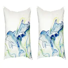 Pair of Betsy Drake Betsy&rsquo;s Dolphins No Cord Pillows 16 Inch X 20 Inch