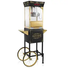 Olde Midway Movie Theater-Style Popcorn Machine Maker with Cart and 8-Ounce Kettle, Vintage-Style Popper on Wheels