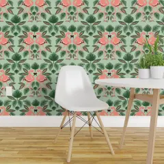 Pre-Pasted Wallpaper 2FT Wide Flamingo Palm Leaves Green Pink Tropics Island Custom Pre-pasted Wallpaper by Spoonflower