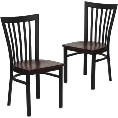 Emma and Oliver 2 Pack School House Back Metal Restaurant Chair Mahogany/BlackMetal