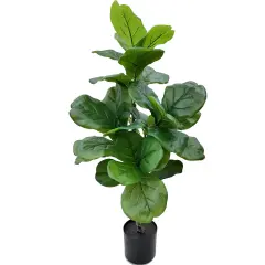 40" Fiddle Leaf Plant in Black Pot with Realistic Silk Leaves, Floral Home by Artificial Flowers