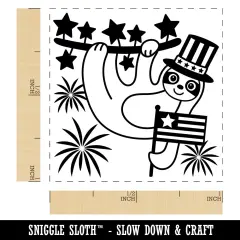 Patriotic Sloth July 4th Independence Day USA United States of America Self-Inking Rubber Stamp Ink Stamper Lime Green