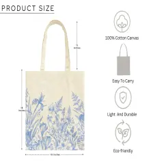 Floral Tote Bag for Women, Cute Aesthetic Spring Tote Bag with Inner Pocket, Reusable Cloth Cotton Flower Tote Bag for Daily Essentials - Floral