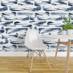 Pre-Pasted Wallpaper 2FT Wide Abstract Hand Painted Watercolor Paint Brush Brushstroke Nautical Coastal Sea Custom Pre-pasted Wallpaper by Spoonflower