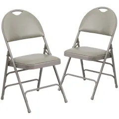 Emma and Oliver 2 Pack Home & Office Easy-Carry Party Events Padded Folding Chair GrayVinyl/GrayFrame