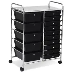 15-Drawers Multi-Use Rolling Storage Organizer Cart with Chrome Finish Steel Frame Perfect for Any Room Black