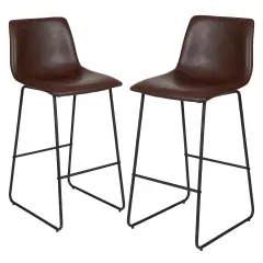 Merrick Lane 30 inch Faux Bar Height Bucket Seat Stools, Set of 2 Dark Brown