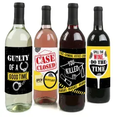 Big Dot of Happiness Case Closed - Criminal Justice Graduation Party Decorations for Women and Men - Wine Bottle Label Stickers - Set of 4