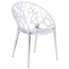 Emma and Oliver Transparent Oval Shaped Stacking Side Chair with Artistic Pattern Design Clear