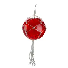 Barcana Lighted Macrame-Style Sphere Christmas Decoration - 14.25" - Red - Warm White - White Wire