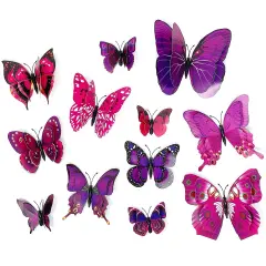 Wrapables 3D Double Wings Butterfly Decorative Wall Decor Stickers, Decals for Bedroom (24 pcs) Purple