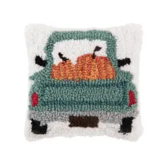 Pumpkin Pickup Truck Hooked Fall Mini Accent Pillow 8" x 8"