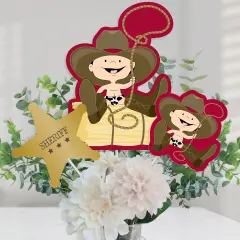 Big Dot of Happiness Little Cowboy - Western Baby Shower or Birthday Party Centerpiece Sticks - Table Toppers - Set of 15