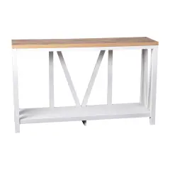 Merrick Lane Erikson Modern Farmhouse Engineered Wood Sofa Table with Wood Bracing and Lower Shelf WhiteWash/WarmOak