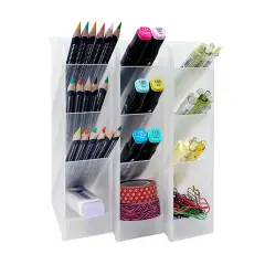 Wrapables Pen Organizer with 4 Compartments Desk Storage Organizer for Home, Office, Work Small (3pcs) / Clear