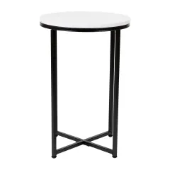 Merrick Lane Fairdale End Table with Round Cross Brace Frame WhiteMarble/MatBlack
