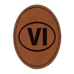 US Virgin Islands VI Round Iron-On Engraved Faux Leather Patch Applique - 2.5" Brown