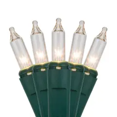 50 Clear Mini Lights, Green Wire, 4" Spacing