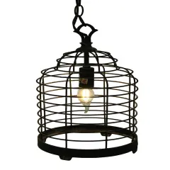 Vintage Industrial Black Metal Wire Cage Pendant Lamp 14 Inch