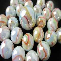 25 Glass Marbles UNICORN Pink/White/Orange/blue game vtg style Swirl Shooter