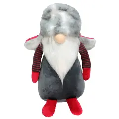 Northlight Gnome with Fur Trapper Hat and Striped Arms Christmas Figure - 14" - Grey and Red Gray