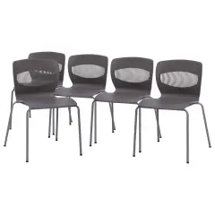 Emma and Oliver Arcana Series Set of 5 Heavy Duty 770 lb. Capacity Ergonomic Polypropylene Stack Chair with Lumbar Support and Steel Frame Gray