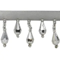 5 yards of Joanne Beaded Teardrop Fringe Trim | 5 yard cut Silver