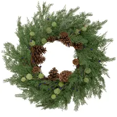 Northlight Pinecones and Blueberries Artificial Christmas Wreath, 28-Inch, Unlit Green