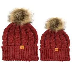 Wrapables Winter Warm Cable Knit Faux Fur Pom Pom Beanie Burgundy