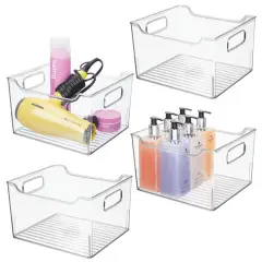 mDesign Plastic Bathroom Vanity Storage Organizer Bin, Handles