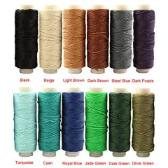 12 Dark Colors Waxed Cords Polyester Leather Sewing Thread Waxed Strings for Macrame, DIY Bracelets, Handcraft or Leather Projects