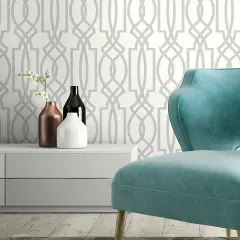 Transform Silver Trellis Peel and Stick Wallpaper