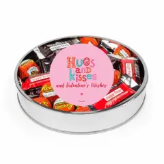 Valentine's Day Sugar Free Chocolate Gift Tin Large Plastic Tin with Sticker and Hershey's Candy & Reese's Mix - Hugs & Kisses
