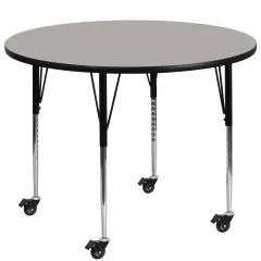 Emma and Oliver Mobile 42" Round HP Laminate Adjustable Activity Table Gray