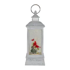 Northlight Brushed Christmas Cardinals Snow Globe Lantern - 11" - White and Silver