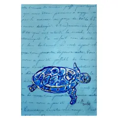 Betsy Drake Blue Script Sea Turtle Guest Towel