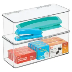 mDesign Plastic Stackable Home Office Supplies Storage Box - 2 Pack, Clear