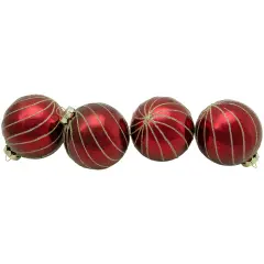 Northlight Glitter Swirl Stripes Christmas Glass Ball Ornaments - 3" (76mm) - Ruby Red - 4ct