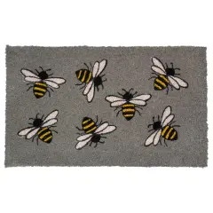 Northlight Natural Coir Outdoor Rectangular Bumble Bee Doormat 18" x 30" Gray