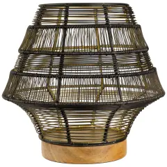 Northlight Large Woven Iron Pillar Candle Holder with Wood Base - 9.25" - Black
