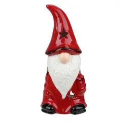 Northlight Ceramic Christmas Star Gnome Tealight Candle Holder - 9.75" - Red