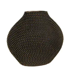 Kingston Living Beaded Ceramic Tabletop Vase - 17" - Black and Gold