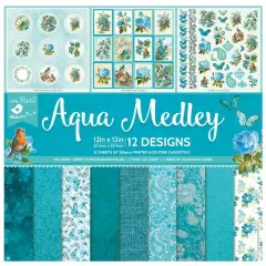 Little Birdie Cardstock 12"X12" 12/Pkg-Aqua Medley