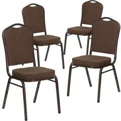 Emma and Oliver 4 Pack Crown Back Stacking Banquet Chair BrownFab/CopperVein