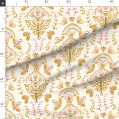 Various Fabrics by the Yard or Fat Quarter Gold Butterfly Light Pink Whimsical Damask Feminine Floral Garden Custom Printed Fabric by Spoonflower