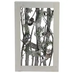 Northlight Decorated Standing Birch Branches in Wood Frame Table or Wall Decoration - 14.25" Silver