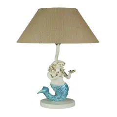 Blue Glitter Tail Mermaid Nautical Table Lamp Burlap Coastal Decor accent light
